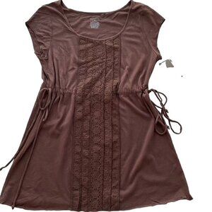 Target Merona Brown Tunic Drawstring Waist Eyelet Panel Sz Med